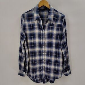 Jane And Delancey Blue Plaid Pearl Snap Size Large Long Sleeve Blouse
